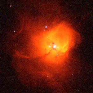 Hubble Wide Field Camera image of a small cluster of young, massive stars in the Small Magellanic Cloud.